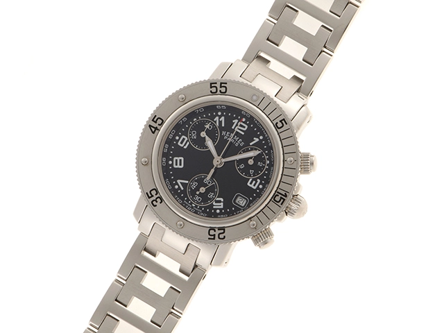 HERMES エルメス 腕時計 クリッパーダイバー クロノグラフ CL2.310 ブラック レディース クオーツ (2148103702655)【200】