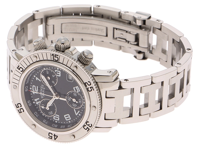 HERMES エルメス 腕時計 クリッパーダイバー クロノグラフ CL2.310 ブラック レディース クオーツ (2148103702655)【200】