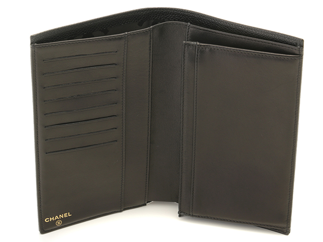 CHANEL シャネル ココマーク 二つ折がま口長財布 ブラック/GP キャビア