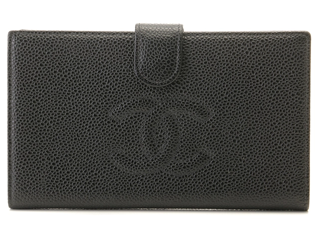 CHANEL シャネル ココマーク 二つ折がま口長財布 ブラック/GP キャビア  