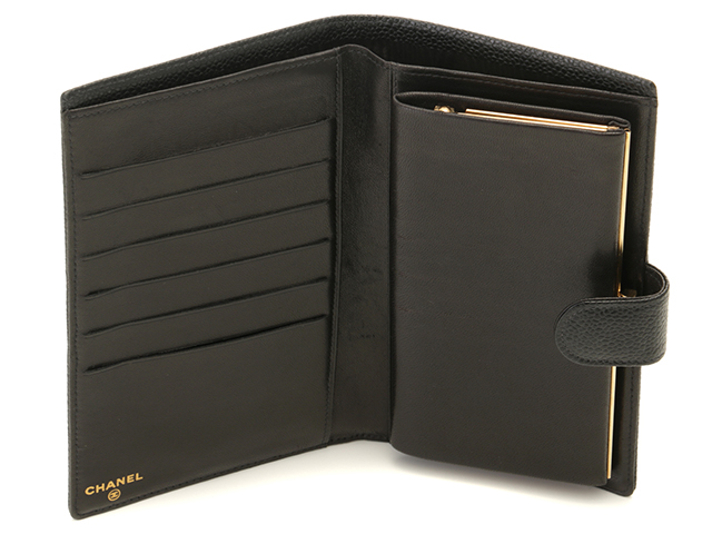 CHANEL シャネル ココマーク 二つ折がま口長財布 ブラック/GP キャビア  