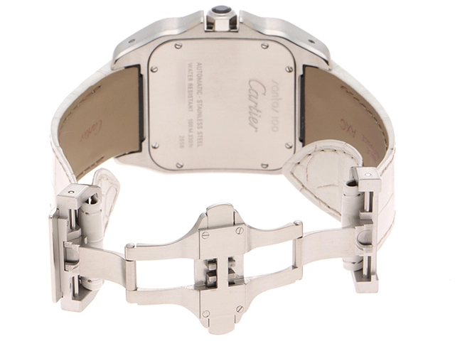 Cartier カルティエ 腕時計 サントス100 LM W20073X8 スティール/アリゲーターベルト ホワイト文字盤 自動巻き【472】SJ