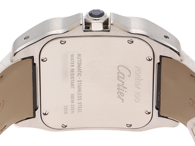 Cartier カルティエ 腕時計 サントス100 LM W20073X8 スティール/アリゲーターベルト ホワイト文字盤 自動巻き【472】SJ