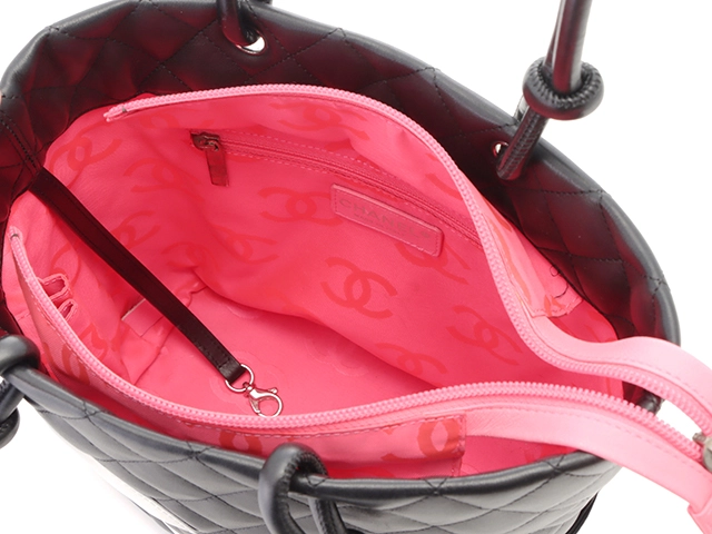 CHANEL　シャネル　カルボンライン　ミディアムトート  ブラック　ホワイト　ピンク　SV　カーフ　【471】SK