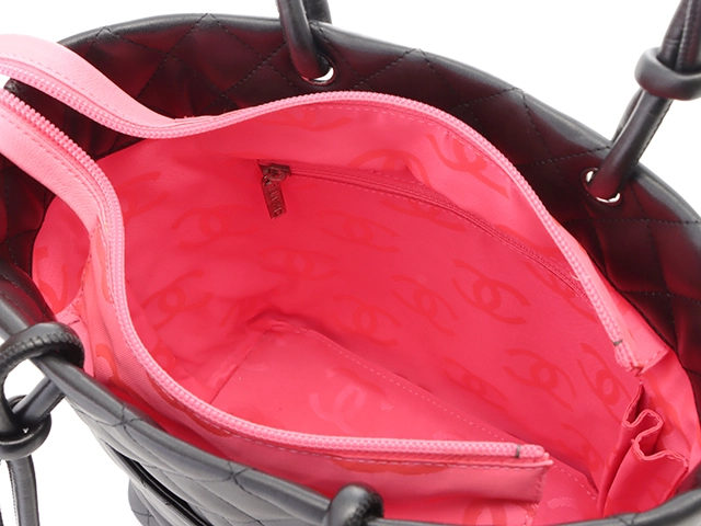 CHANEL　シャネル　カルボンライン　ミディアムトート  ブラック　ホワイト　ピンク　SV　カーフ　【471】SK