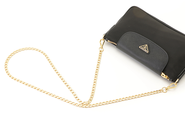 PRADA チェーンショルダー2wayバッグナイロン／サフィアーノ 1BH085 PRADA プラダ チェーンショルダーバッグ ブラック/ゴールド金具