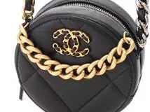 シャネル　CHANEL19　ラウンドチェーンショルダー　ブラック／ＧＰ／ＳＶ　レザー【430】2148103706387