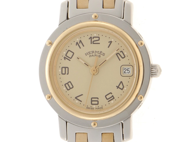 HERMES エルメス クリッパー CL4.220 GP/SS アイボリー クォーツ 【460】2148103706912