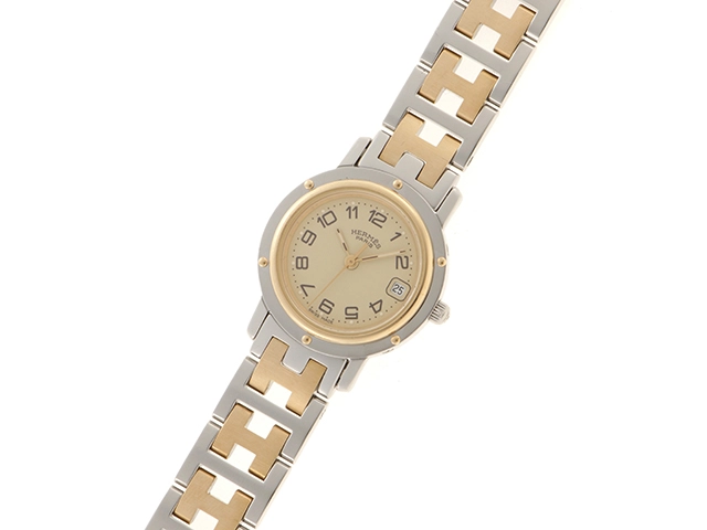 HERMES エルメス クリッパー CL4.220 GP/SS アイボリー クォーツ 【460】2148103706912
