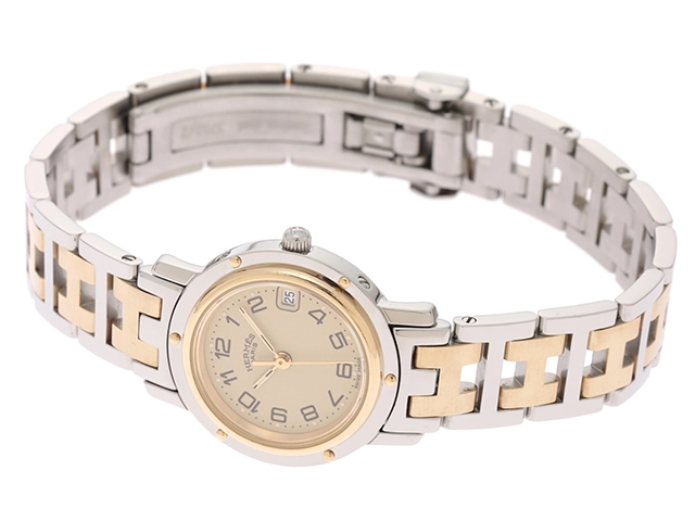 HERMES エルメス クリッパー CL4.220 GP/SS アイボリー クォーツ 【460】2148103706912