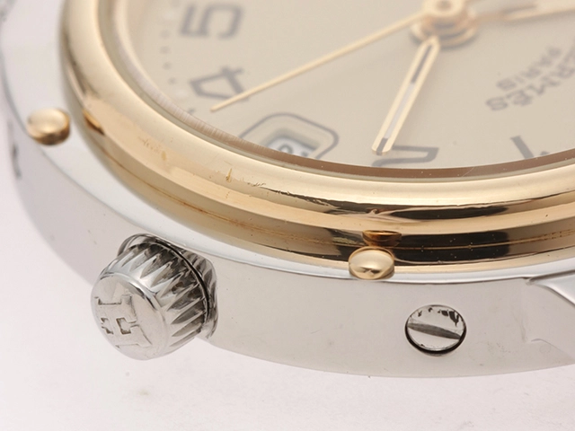 HERMES エルメス クリッパー CL4.220 GP/SS アイボリー クォーツ 【460】2148103706912
