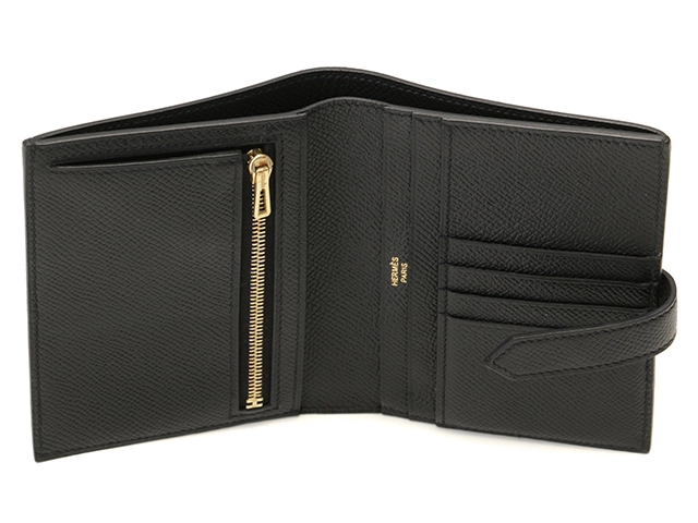 HERMES　エルメス　ベアンコンパクト　ブラック/GP　ヴォーエプソン　C刻印　2148103707391【432】