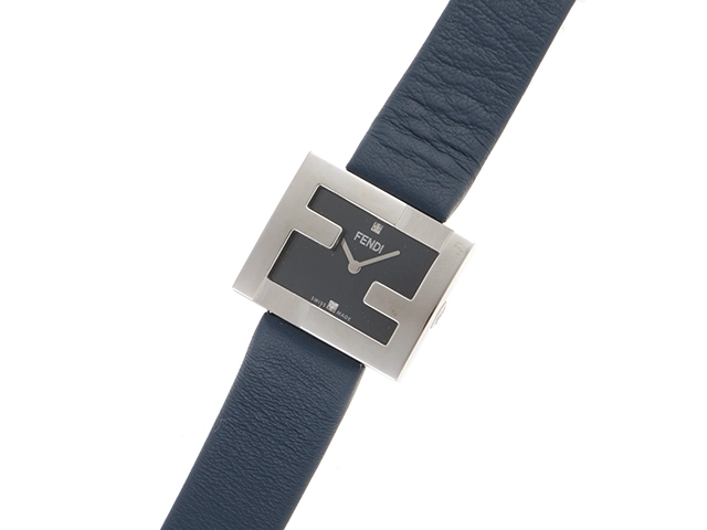 FENDI　フェンディ　レクタンギュラー　F100102801　ネイビー文字盤　ステンレススチール/革　クォーツ　レディース時計　2148103709265【430】