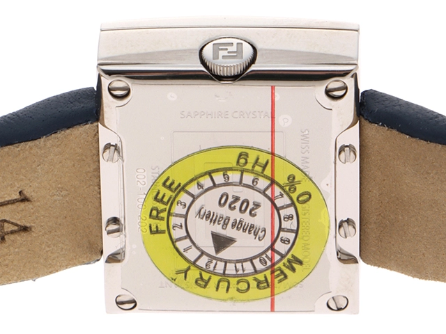 FENDI　フェンディ　レクタンギュラー　F100102801　ネイビー文字盤　ステンレススチール/革　クォーツ　レディース時計　2148103709265【430】