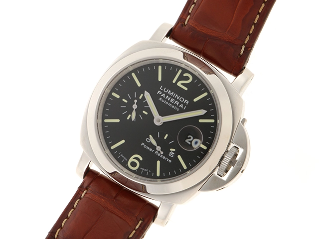 PANERAI パネライ 腕時計 2010年正規品 ルミノール パワーリザーブ PAM00090 ブラック文字盤 ステンレス/アリゲーターベルト 自動巻 【472】SJ