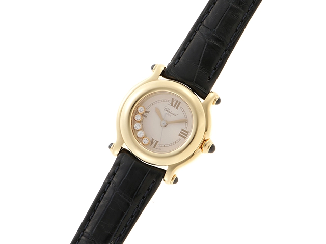 Chopard　ショパール　時計　ハッピースポーツ　27/6149-23　レディース　クオーツ　YG/レザー　ホワイト文字盤【431】2148103712630