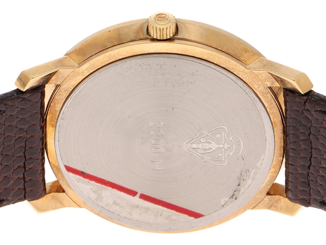 GUCCI　グッチ　シェリーライン  2200M　レッド×グリーン文字盤　GP/革　クオーツ　メンズ時計　2148103713231【433】