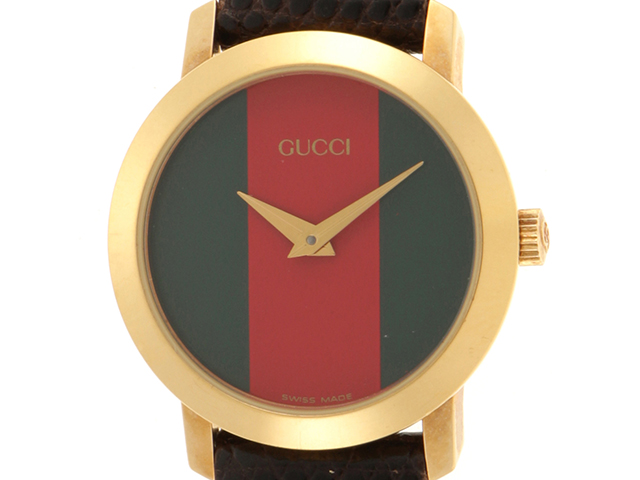 GUCCI グッチ シェリーライン 2200L レッド×グリーン文字盤 GP/革 クオーツ レディース時計 2148103713248【207】  の購入なら「質」の大黒屋（公式）