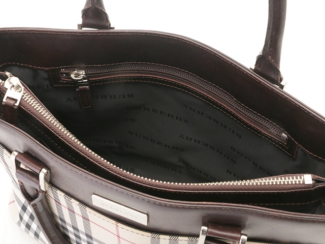 BURBERRY　バーバリー　ノバチェック　ハンドバッグ　ベージュ/ダークブラウン キャンバ　【430】2148103714535