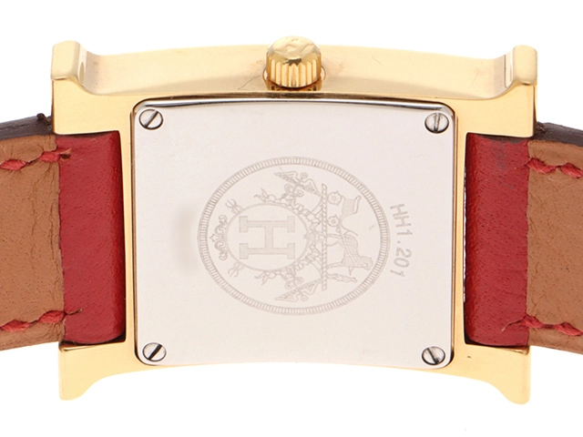 HERMES　エルメス　Hウォッチ　HH1.201　GP/カワ　シャンパン　レディース　クォーツ2148103715488【432】