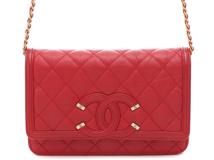 CHANEL　シャネル　ＣＣフィリグリー　チェーンウォレット　レッドスラッシュＧＰ　キャビア　【472】YN