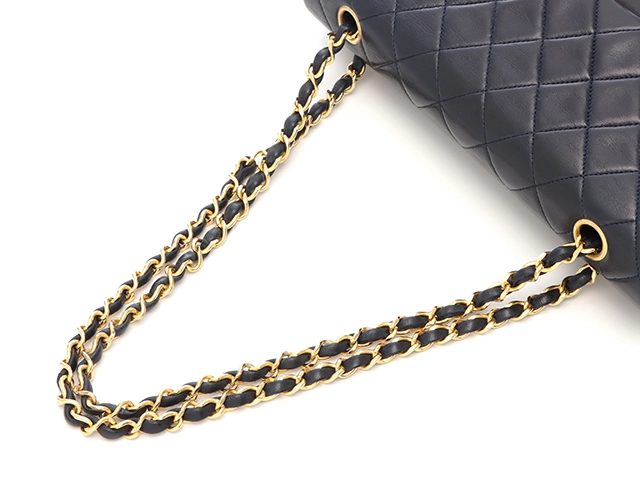 CHANEL シャネル マトラッセwフラップ25 Wチェーンショルダーバッグ ネイビー/GP 【471】SK