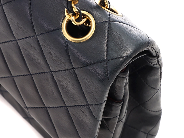 CHANEL シャネル マトラッセwフラップ25 Wチェーンショルダーバッグ ネイビー/GP 【471】SK