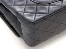 CHANEL シャネル　マトラッセwフラップ25　Ｗチェーンショルダーバッグ　ネイビー/ＧＰ　【471】SK