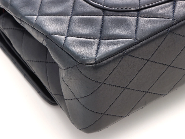 CHANEL シャネル マトラッセwフラップ25 Wチェーンショルダーバッグ ネイビー/GP 【471】SK