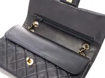 CHANEL シャネル　マトラッセwフラップ25　Ｗチェーンショルダーバッグ　ネイビー/ＧＰ　【471】SK