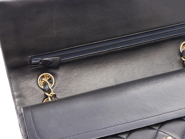 CHANEL シャネル マトラッセwフラップ25 Wチェーンショルダーバッグ ネイビー/GP 【471】SK