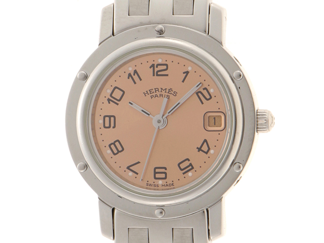 HERMES エルメス クリッパー SS ピンク文字盤 CL4.210 クォーツ