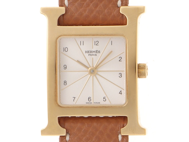 HERMES エルメス 腕時計 Hウォッチ HH1.201 ゴールドメッキ/クシュベル