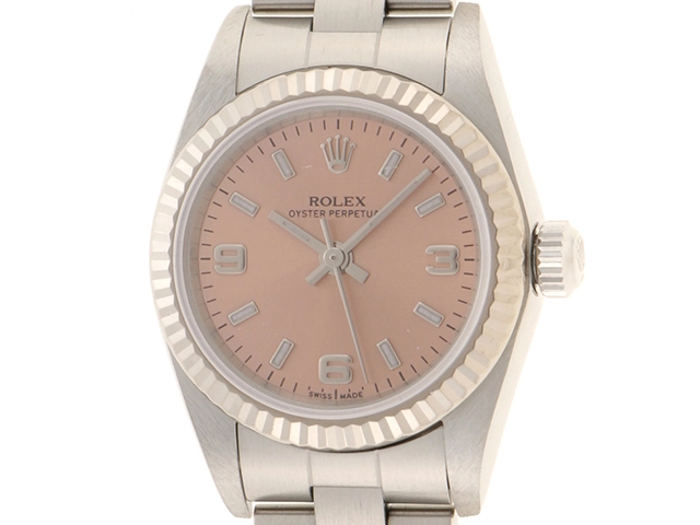 F番 2005年9月国内正規品 ROLEX ロレックス レディース オートマチック オイスターパーペチュアル26 76094 ピンク369アラビア文字盤  K18WG/SS【472】HK の購入なら「質」の大黒屋（公式）