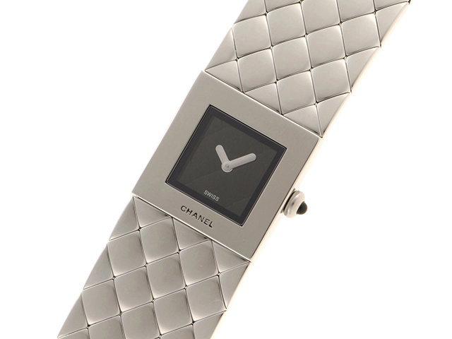 CHANEL　シャネル　マトラッセ　H0009　ブラック文字盤　ステンレススチール　クオーツ　レディース時計　2148103729638【207】
