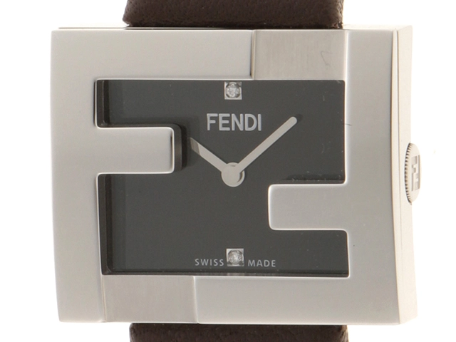 FENDI フェンディ レクタンギュラー F100101701 SS/レザー ブラウン2Pダイヤモンド クォーツ 【460】2148103730818