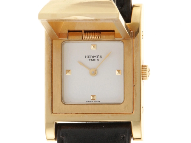 エルメス HERMES QZ メドール スクエア 白文字盤 レディース腕時計  