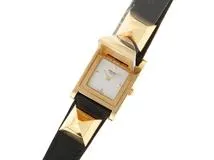 HERMES エルメス メドール ME1.201 ホワイト文字盤 GP/革 クオーツ  