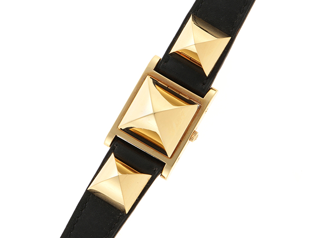 HERMES エルメス メドール ME1.201 ホワイト文字盤 GP/革 クオーツ  