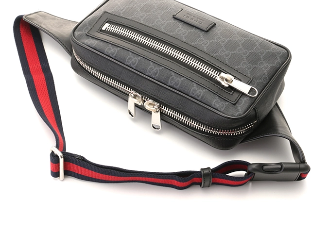 GUCCI　グッチ　GGスプリーム　ベルトバッグ　474293　ブラック　PVC/レザー【433】