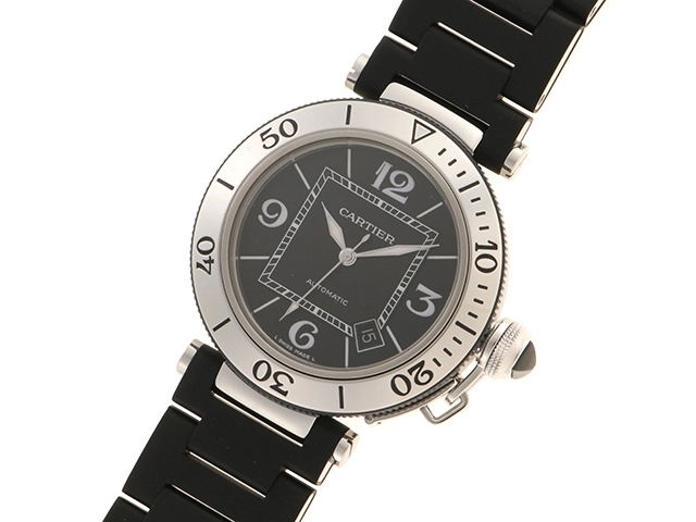 Cartier　カルティエ　時計　パシャ　シータイマー　W31077U2　メンズ　自動巻き　SS/ラバー　黒文字盤【431】2148103734786