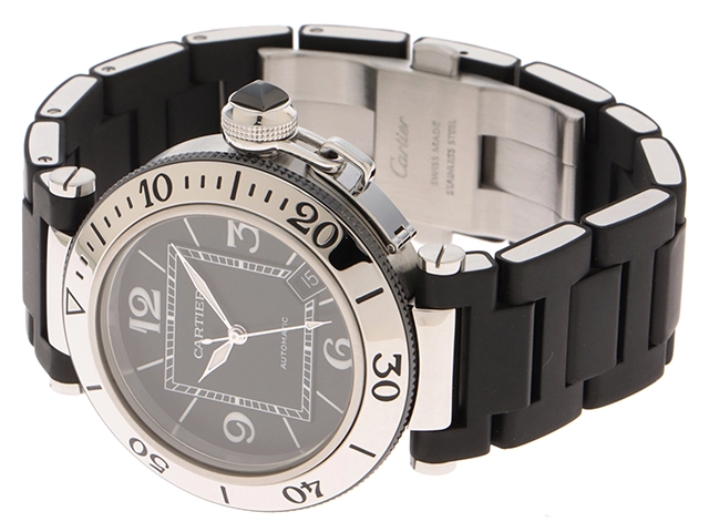 Cartier　カルティエ　時計　パシャ　シータイマー　W31077U2　メンズ　自動巻き　SS/ラバー　黒文字盤【431】2148103734786