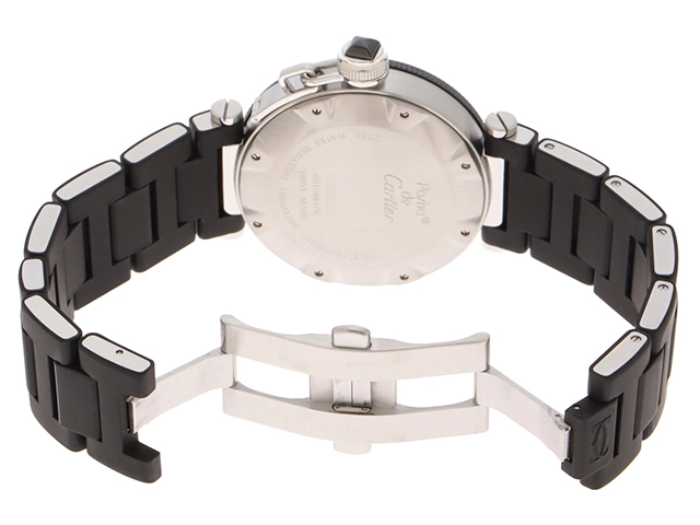 Cartier　カルティエ　時計　パシャ　シータイマー　W31077U2　メンズ　自動巻き　SS/ラバー　黒文字盤【431】2148103734786