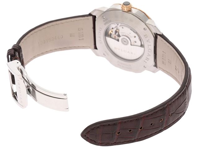 2021年 BVLGARI ブルガリ 時計 オクト41mm OCP41SG シルバー文字盤 ステンレススチール/ピンクゴールド/クロコダイルレザー 自動巻き メンズ