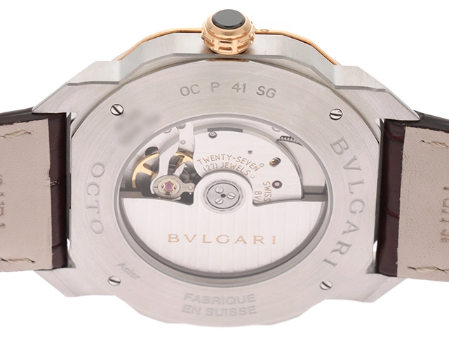 2021年 BVLGARI ブルガリ 時計 オクト41mm OCP41SG シルバー文字盤 ステンレススチール/ピンクゴールド/クロコダイルレザー 自動巻き メンズ