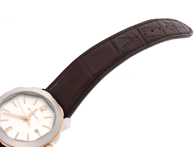 2021年 BVLGARI ブルガリ 時計 オクト41mm OCP41SG シルバー文字盤 ステンレススチール/ピンクゴールド/クロコダイルレザー 自動巻き メンズ
