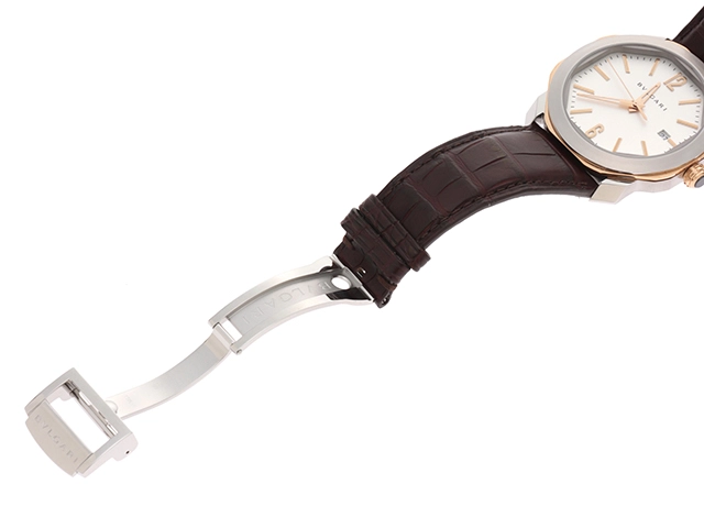 2021年 BVLGARI ブルガリ 時計 オクト41mm OCP41SG シルバー文字盤 ステンレススチール/ピンクゴールド/クロコダイルレザー 自動巻き メンズ