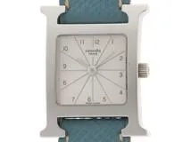 HERMES　エルメス　Hウォッチ　HH1.210　SS/レザー　クォーツ　シルバー文字盤【430】2148103735660