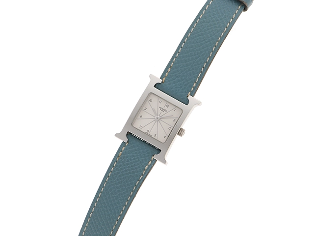 HERMES エルメス Hウォッチ HH1.210 SS/レザー クォーツ シルバー文字盤【430】2148103735660