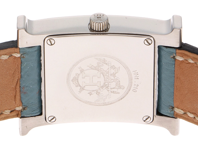 HERMES エルメス Hウォッチ HH1.210 SS/レザー クォーツ シルバー文字盤【430】2148103735660